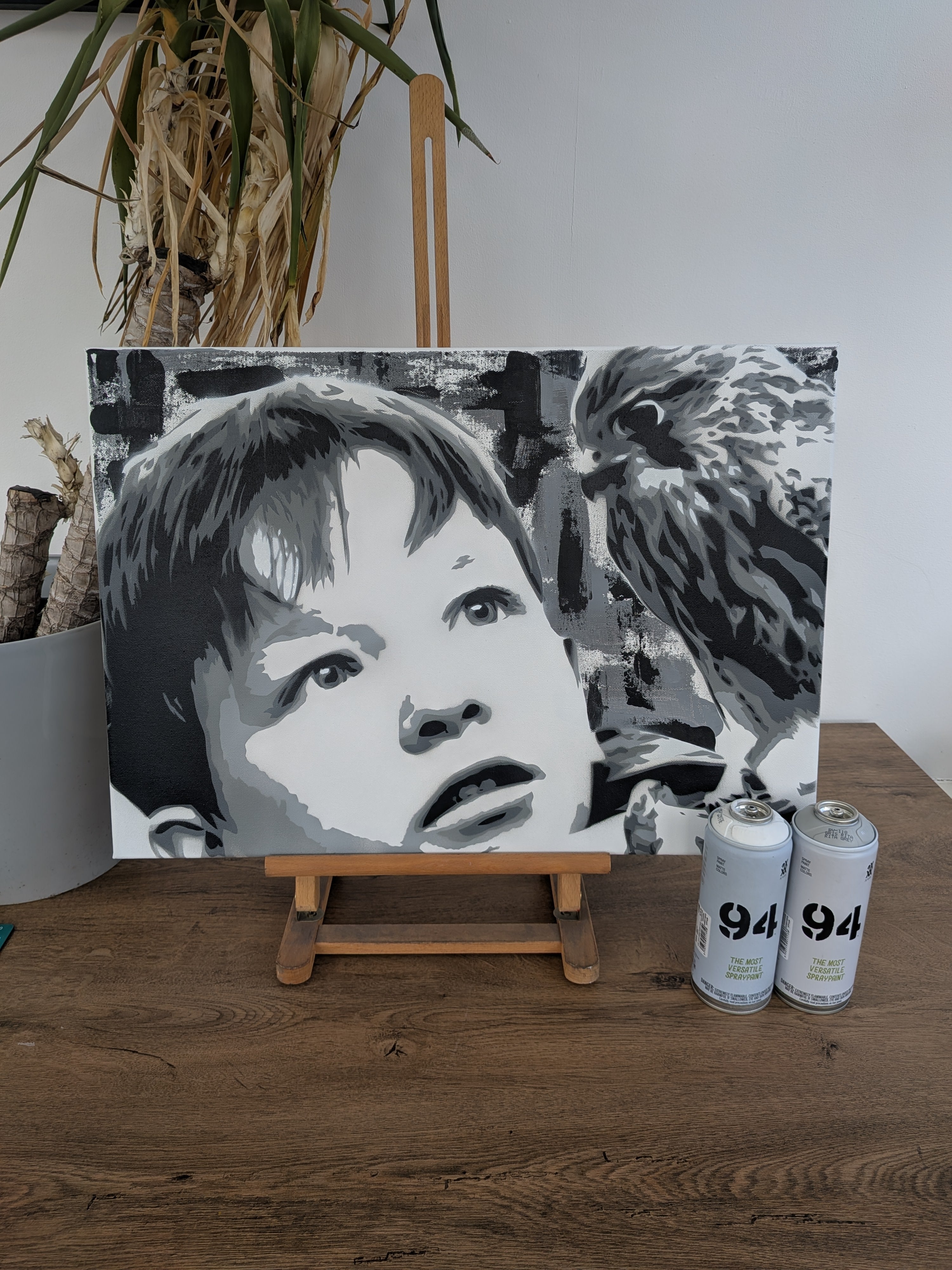 "Boy and Bird" original canvas painting 42x60cm